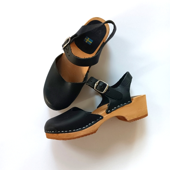 Free People MIA Sofia Mary Jane Black Leather Swedish Wooden Clogs Size 38 | 7 - Picture 8 of 10